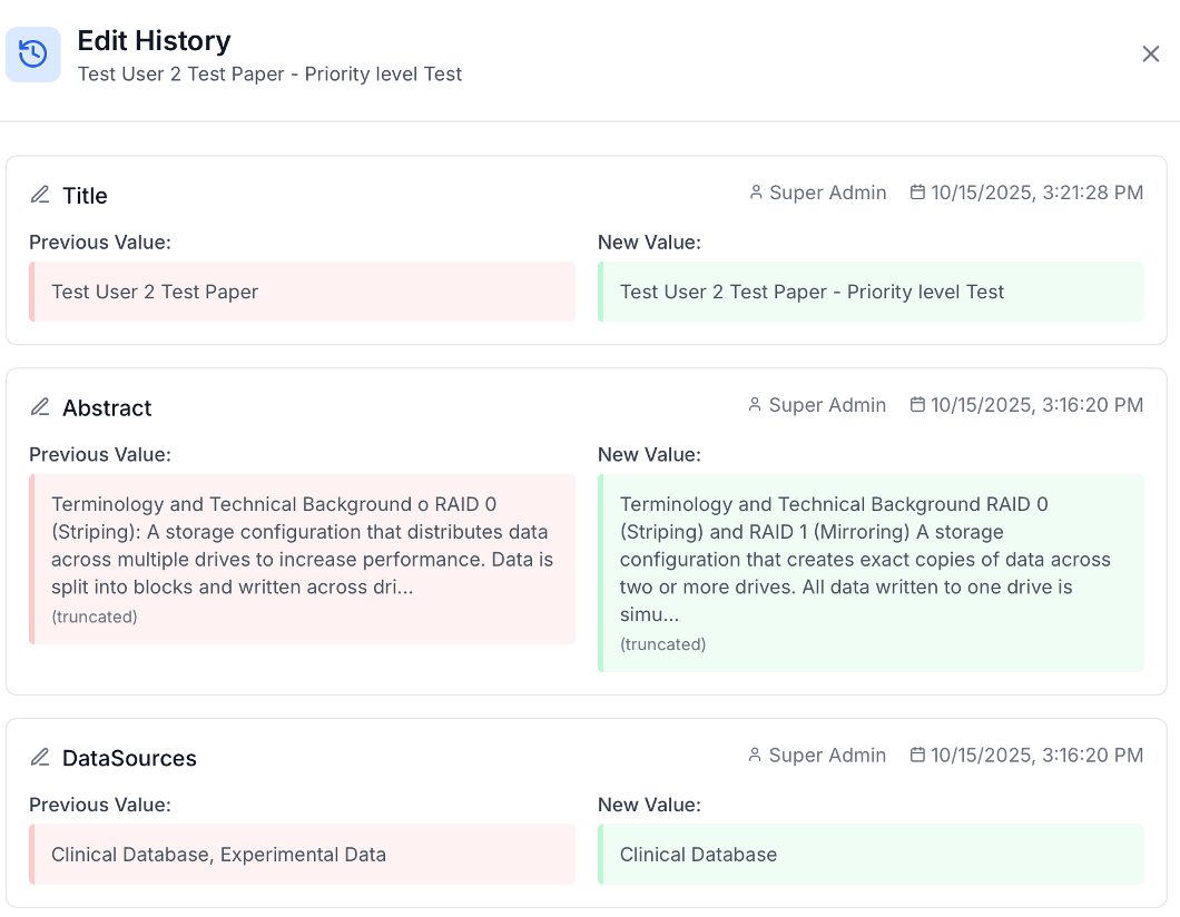 Track History and Version Control - Edit History Interface